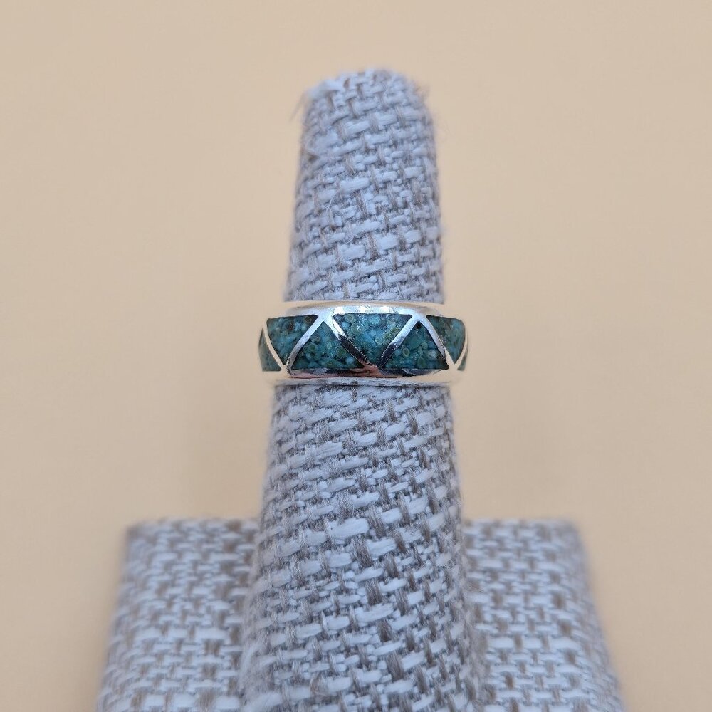 Size 6.25 Sterling Silver Turquoise Inlay Solid Unisex Band Ring A4579